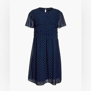 Madewell Georgette Smock-Top Mini Dress in Polka Dot Navy Blue + White